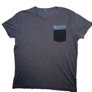 Hollister Men's Charcoal Tee with Navy Pocket‎ L